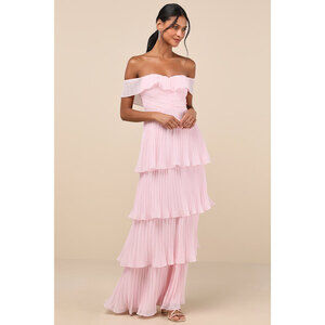 Lulus Always Remarkable Pink Pleated Off-the-shoulder Maxi Dress - Size L